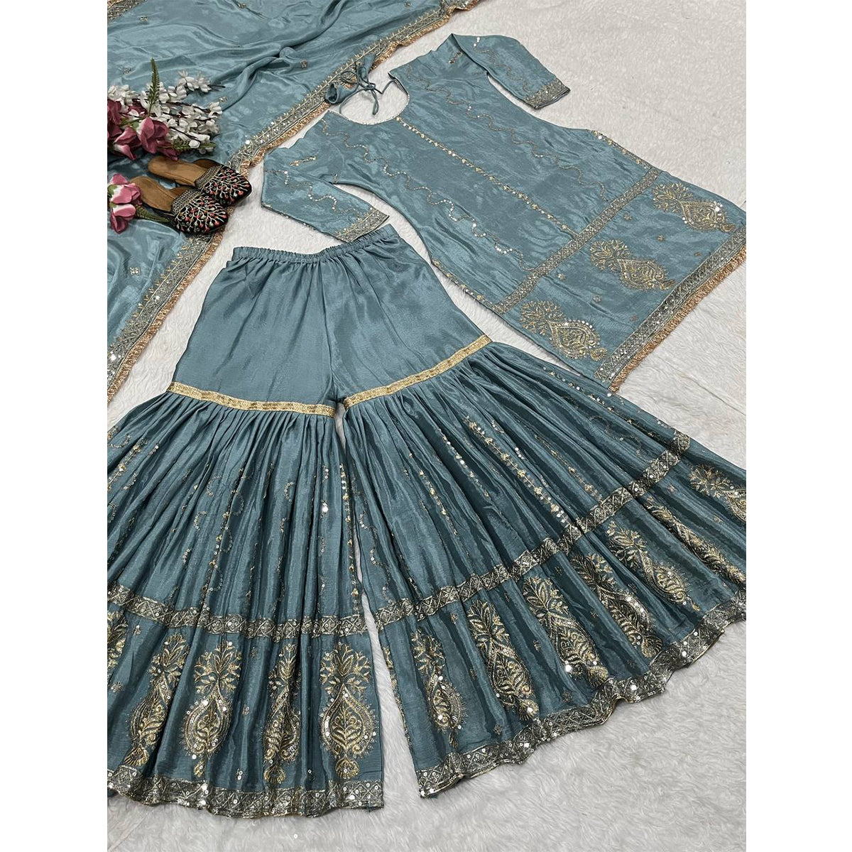 SHAFNUFAB Women's Georgette Ethnic Wear for WomenSemi StitchedSalwarSuit Pakistani Suit SF201564