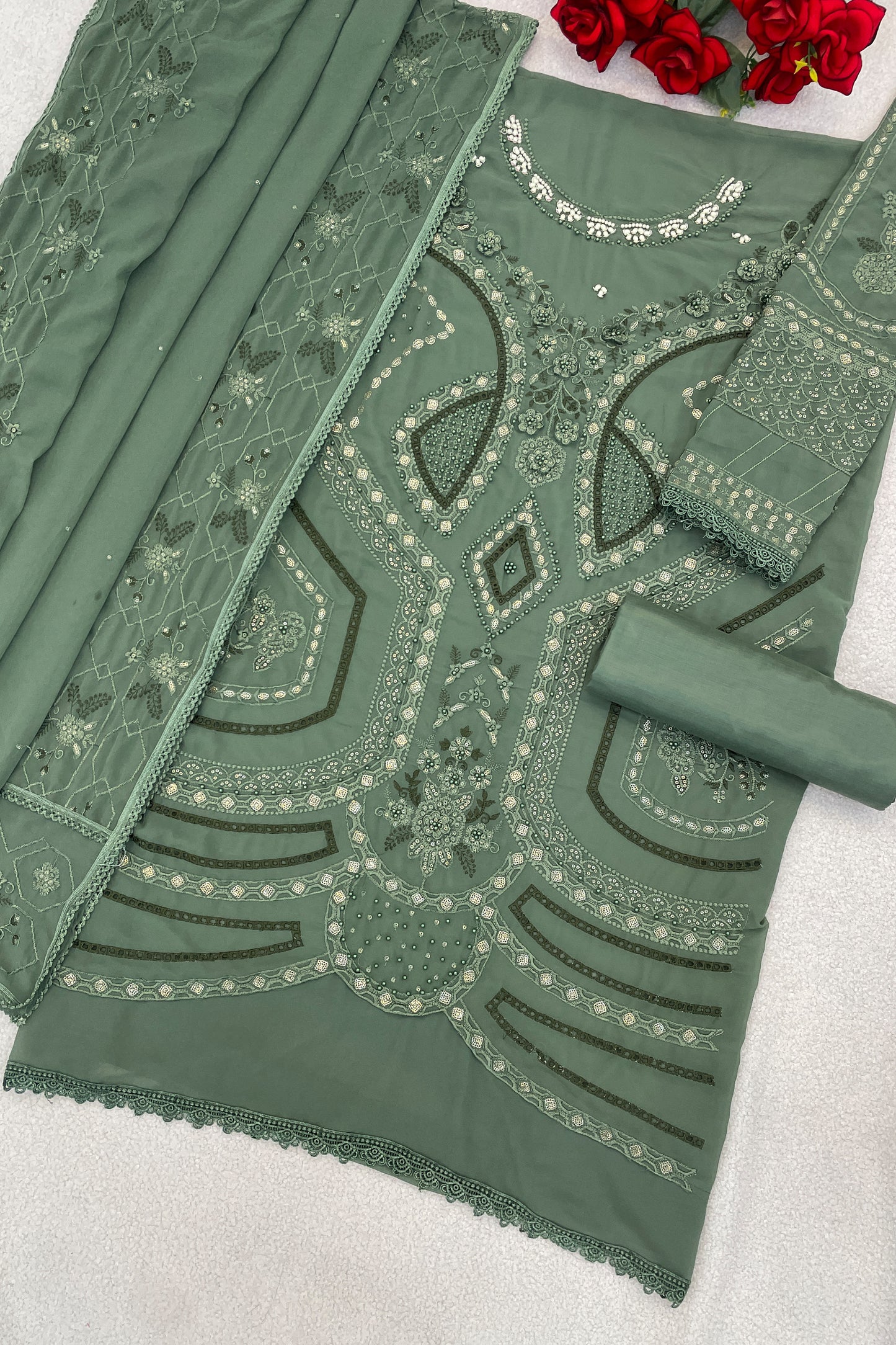 SHAFNUFAB Women's Georgette Ethnic Wear for WomenSemi Stitched sarara Suit Pakistani SuitSF201572