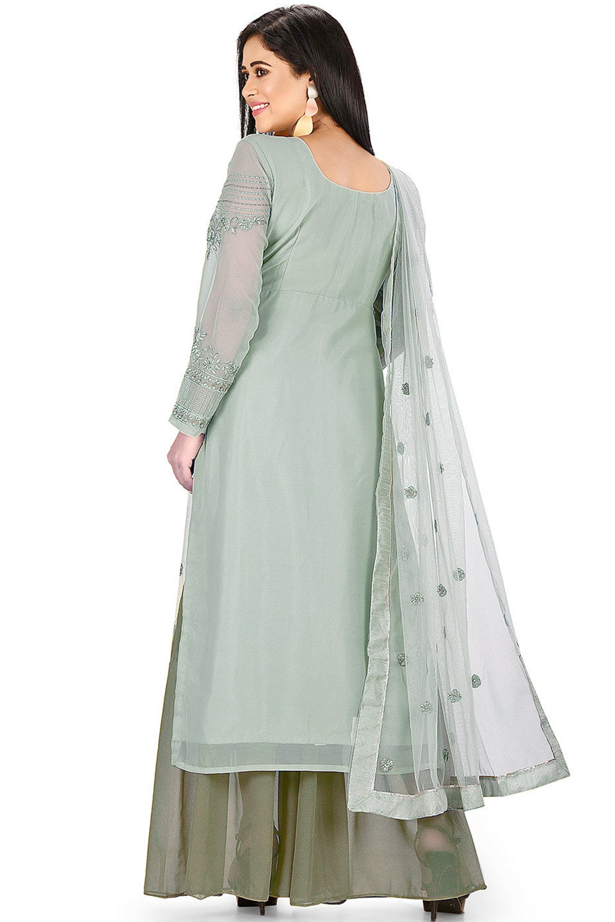 SHAFNUFAB Women's Net Ethnic Wear for WomenSemi StitchedSalwarSuit SF20174 Diwali Outfit Bridal Sky Blue Colour Indian CasualWearSalwarSuit IN Eid