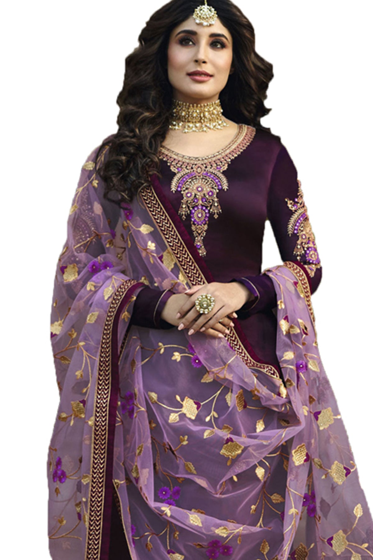 SHAFNUFAB Women's Satin Ethnic Wear for WomenSemi StitchedSalwarSuit SF20190 Diwali Outfit Bridal Dark purple Colour Indian CasualWearSalwarSuit IN Eid