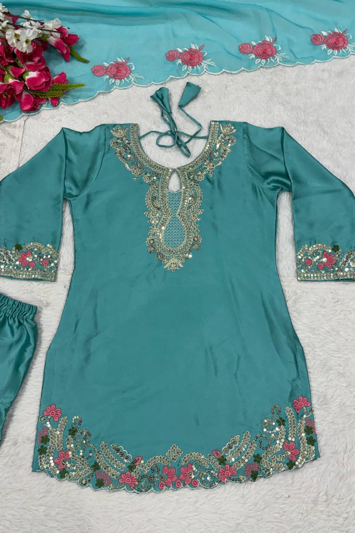 SHAFNUFAB Women's Georgette Ethnic Wear for WomenSemi StitchedSalwarSuit SF241122