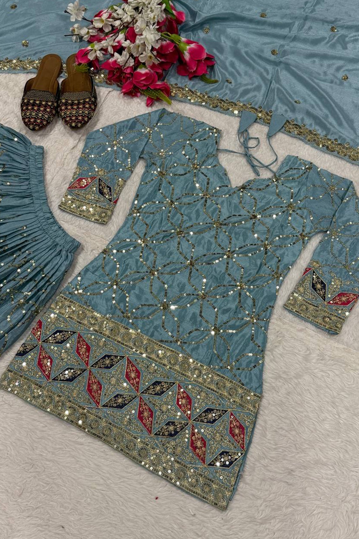 SHAFNUFAB Women's Georgette Ethnic Wear for WomenSemi StitchedSalwarSuit SF241126