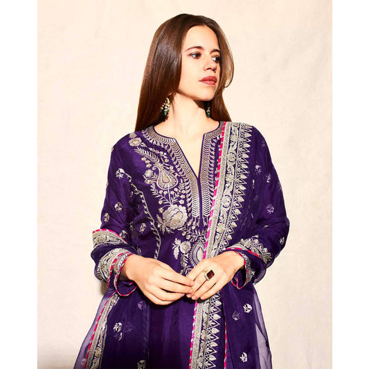 SHAFNUFAB WOMEN'S Georgette Stiched Suit (SF251176-M SIZE Purple1 Medium )