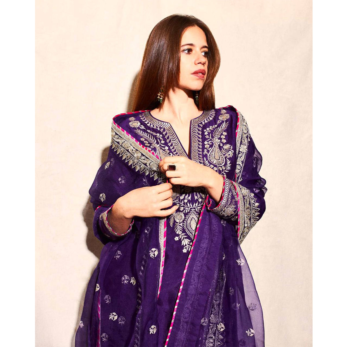 SHAFNUFAB WOMEN'S Georgette Stiched Suit (SF251176-M SIZE Purple1 Medium )