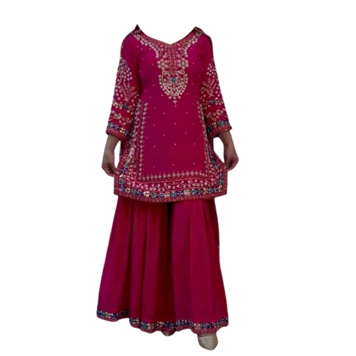 SHAFNUFAB WOMEN'S Georgette Stiched Suit (SF251177-M SIZE Pink1 Medium )