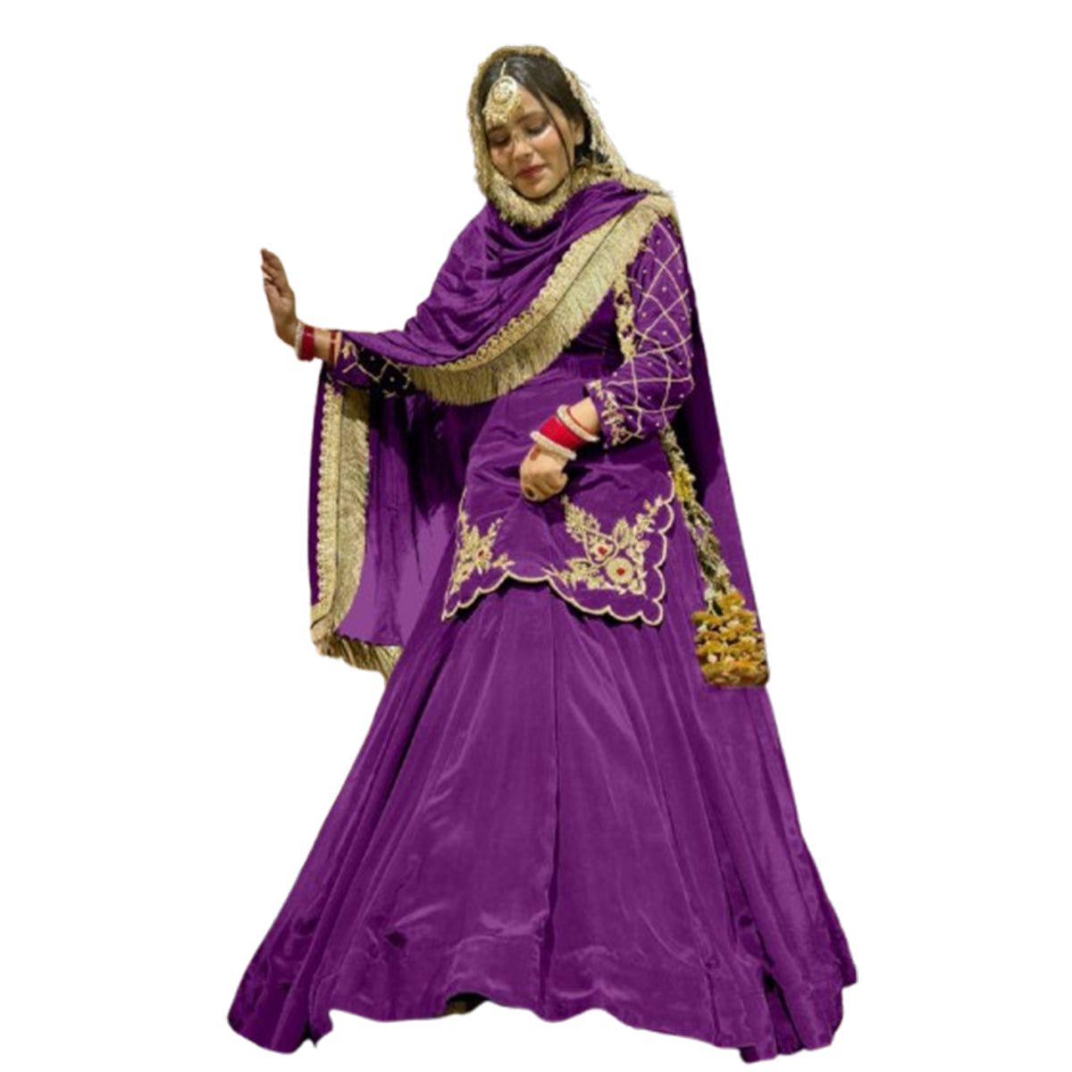 SHAFNUFAB WOMEN'S Georgette Stiched Suit (SF251180-M SIZE Purple2 Medium )