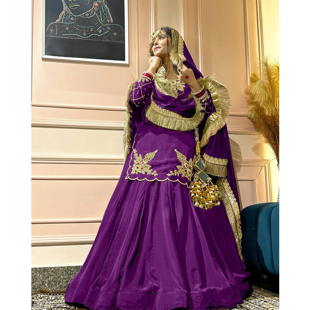 SHAFNUFAB WOMEN'S Georgette Stiched Suit (SF251180-M SIZE Purple2 Medium )