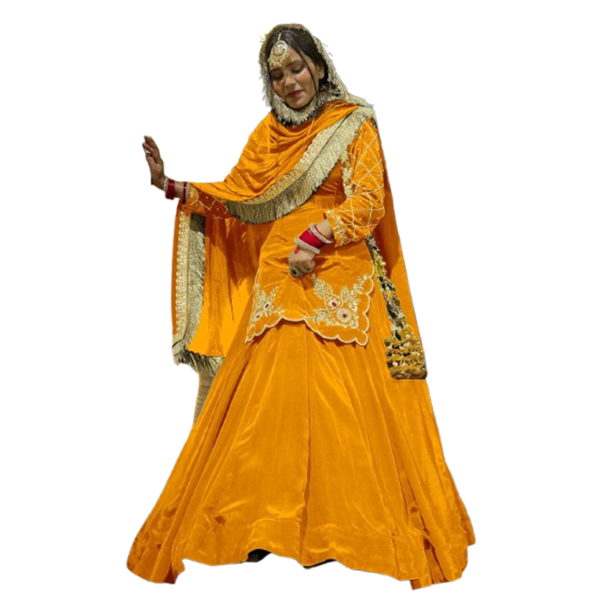 SHAFNUFAB WOMEN'S Georgette Stiched Suit (SF251182-M SIZE Yellow Medium )