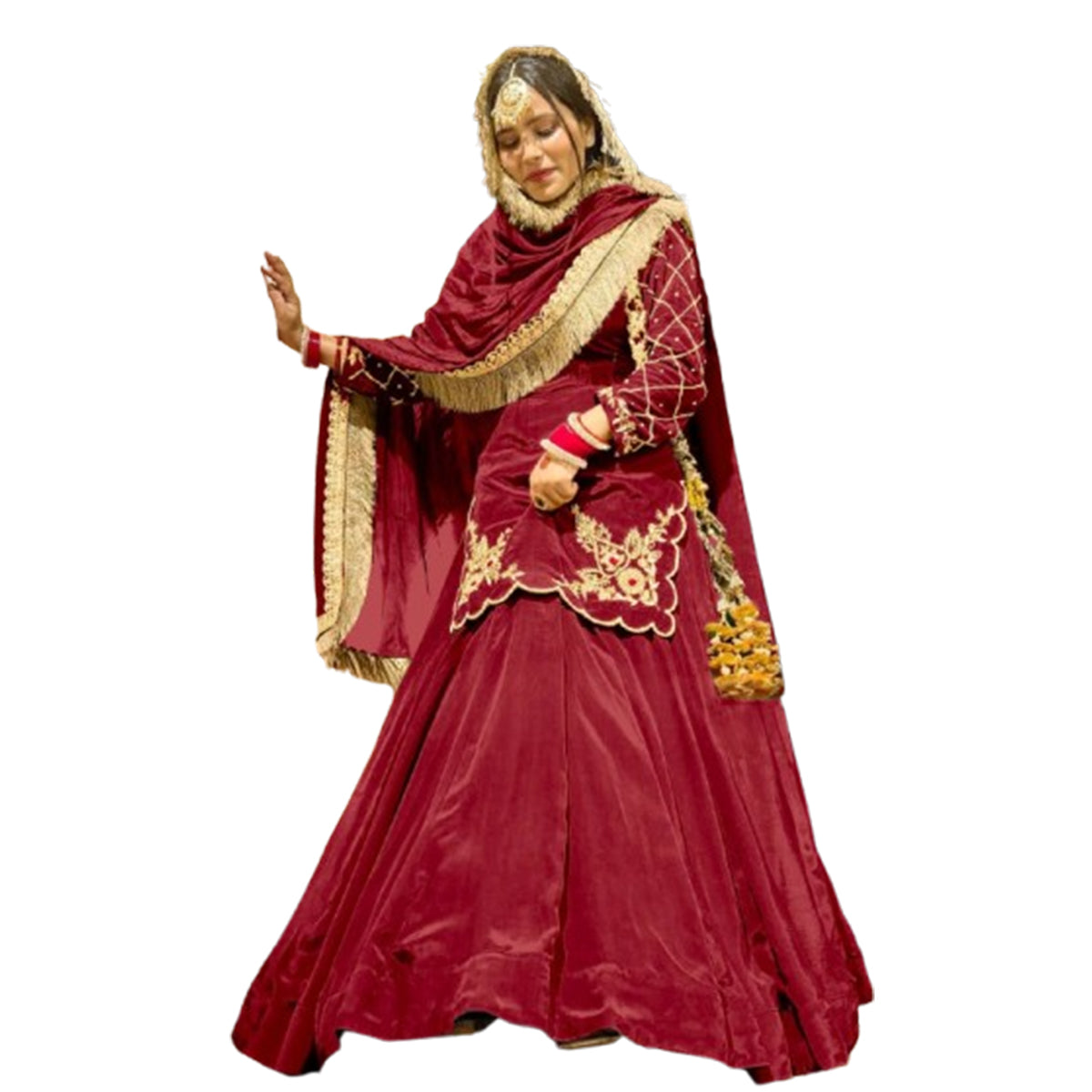 SHAFNUFAB WOMEN'S Georgette Stiched Suit (SF251183-M SIZE Red Medium )