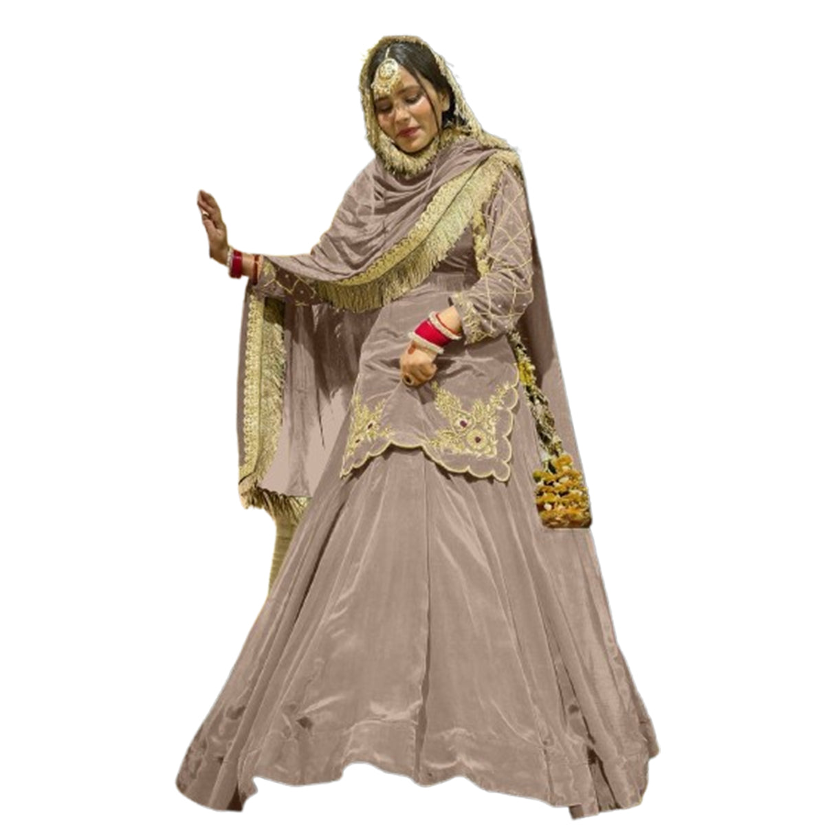SHAFNUFAB WOMEN'S Georgette Stiched Suit (SF251185-M SIZE Brown Medium )
