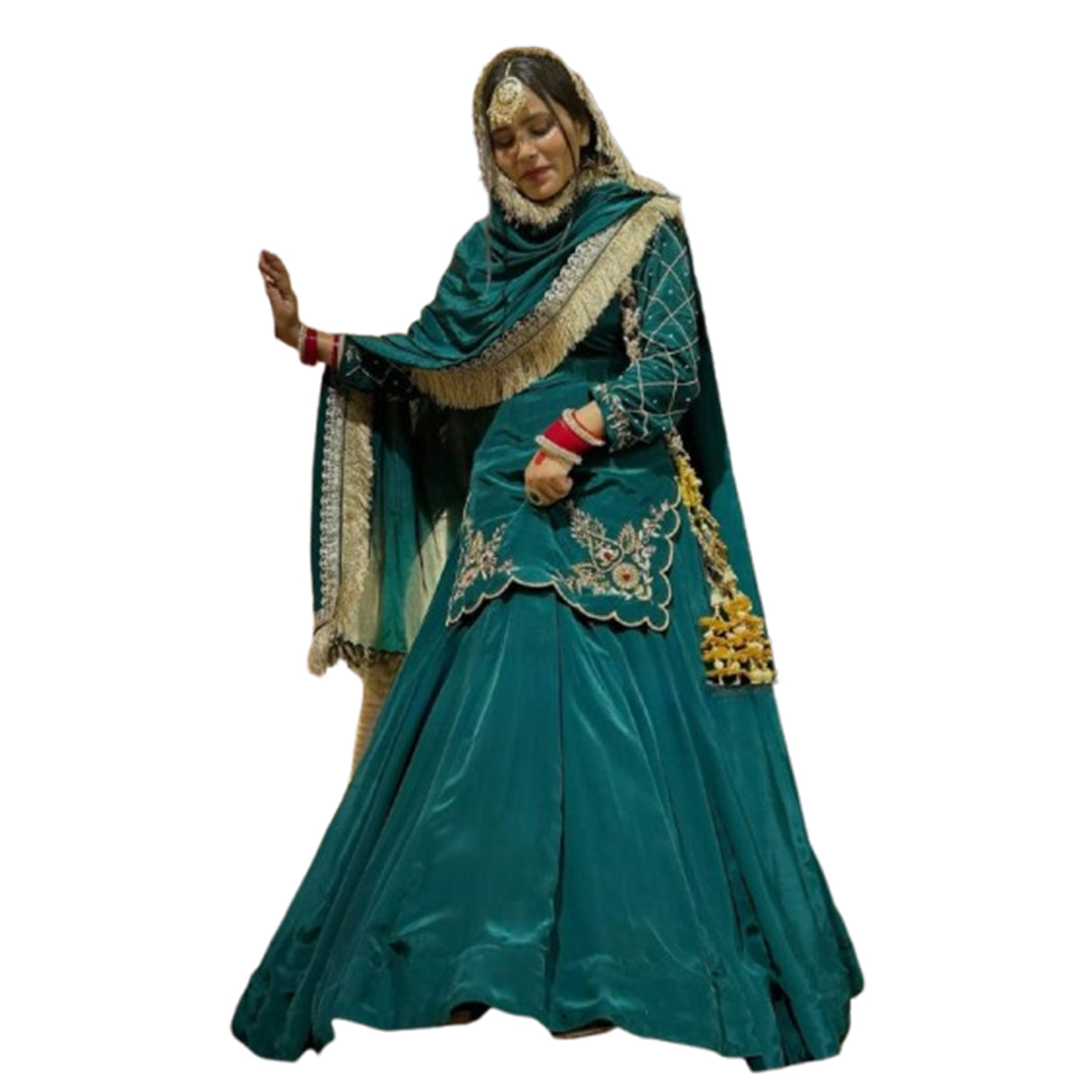 SHAFNUFAB WOMEN'S Georgette Stiched Suit (SF251186-M SIZE Green Medium )