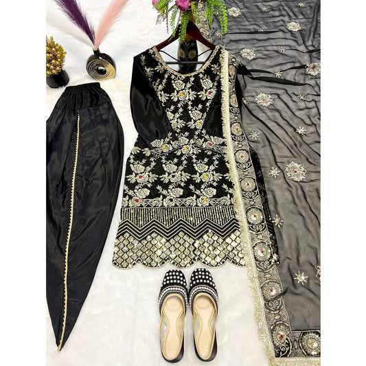 SHAFNUFAB WOMEN'S Georgette Stiched Suit (SF251190-M SIZE Black1 Medium )