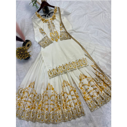 SHAFNUFAB WOMEN'S Art Silk Stiched Suit (SF251192-M SIZE White Medium )