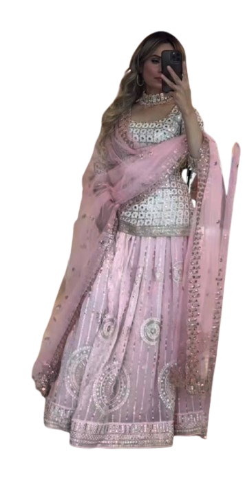 SHAFNUFAB WOMEN'S Georgette Stiched Suit (SF251194-M SIZE Pink Medium )