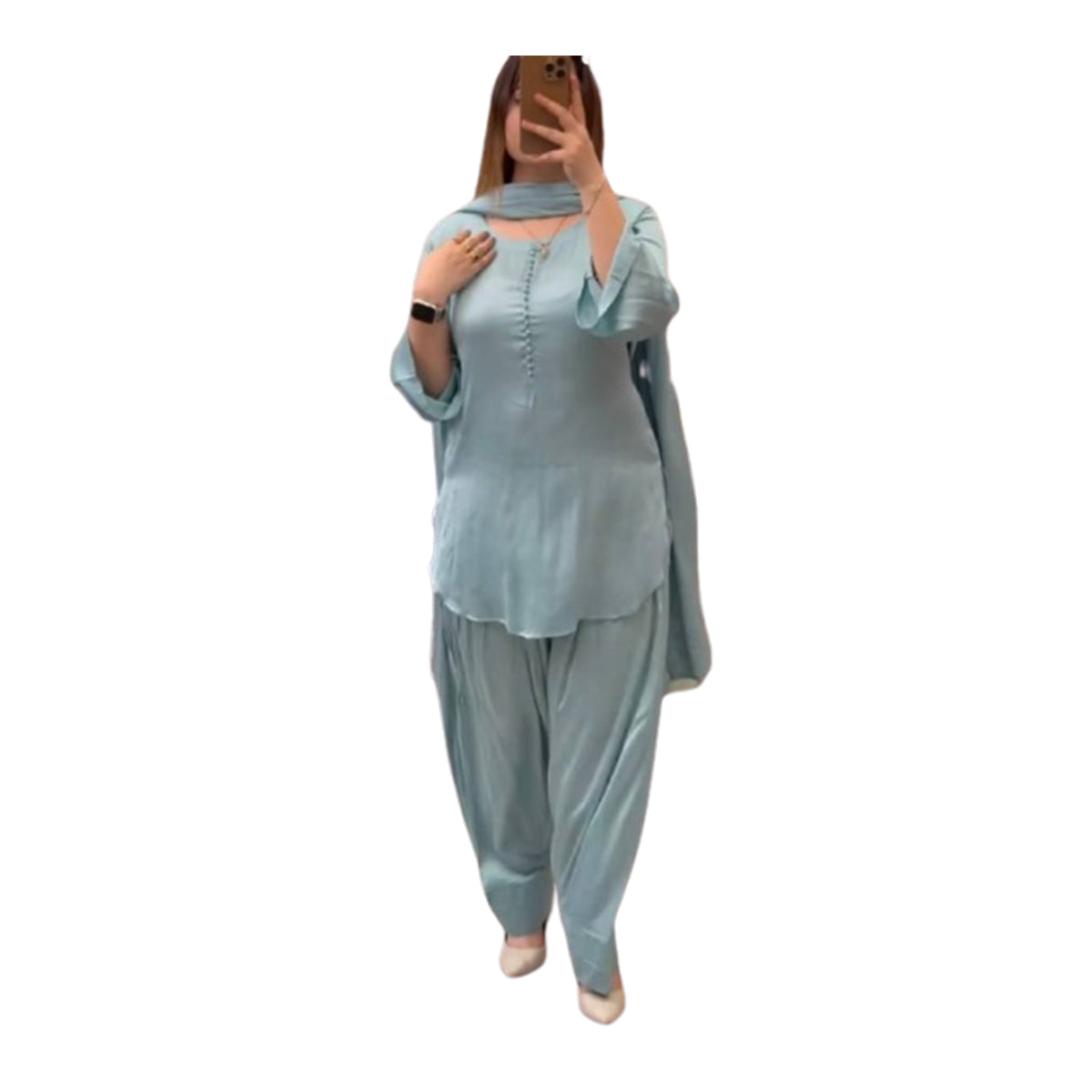 SHAFNUFAB WOMEN'S Art Silk Stiched Suit (SF251197-M SIZE Grey Medium )