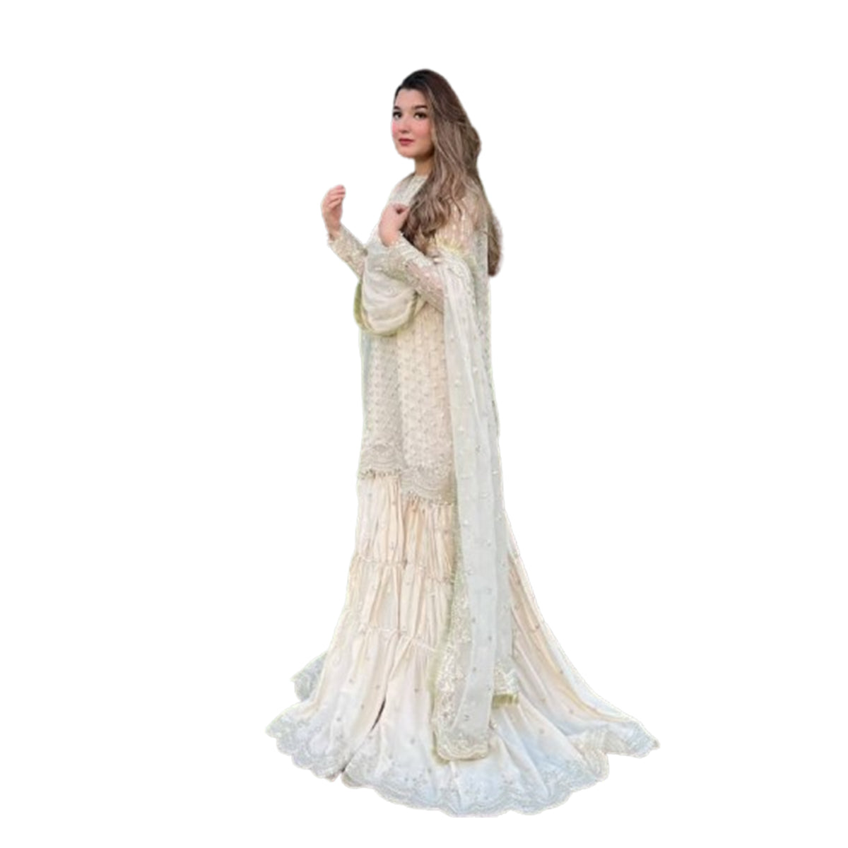 SHAFNUFAB WOMEN'S Art Silk Stiched Suit (SF251201-M SIZE Beige Medium )