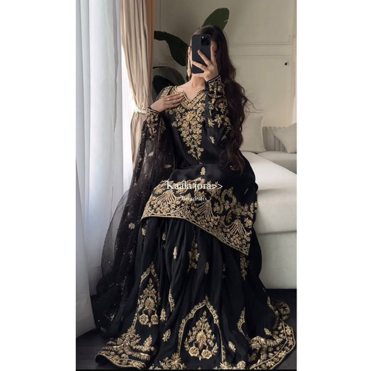 SHAFNUFAB WOMEN'S Art Silk Stiched Suit (SF251202-M SIZE Black Medium )