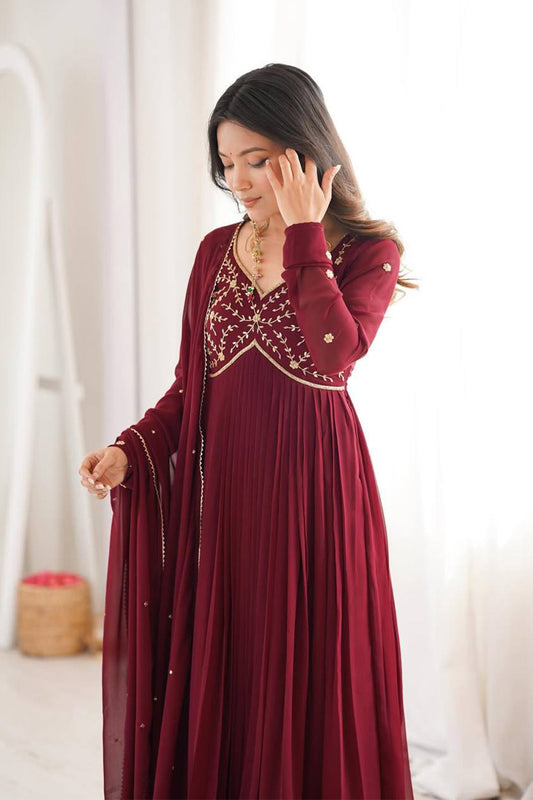 SHAFNUFAB Women's Georgette Ethnic Wear for WomenSemi StitchedSalwarSuit SF251310