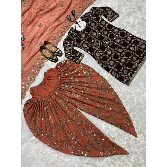 SHAFNUFAB WOMEN'S Georgette Stiched Suit (SF25158 Black Free-Size )