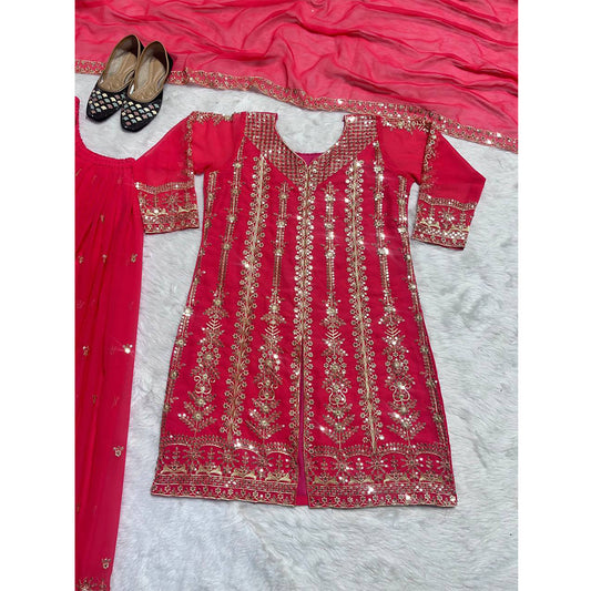 SHAFNUFAB WOMEN'S Georgette Stiched Suit (SF25184-L SIZE Pink Large )