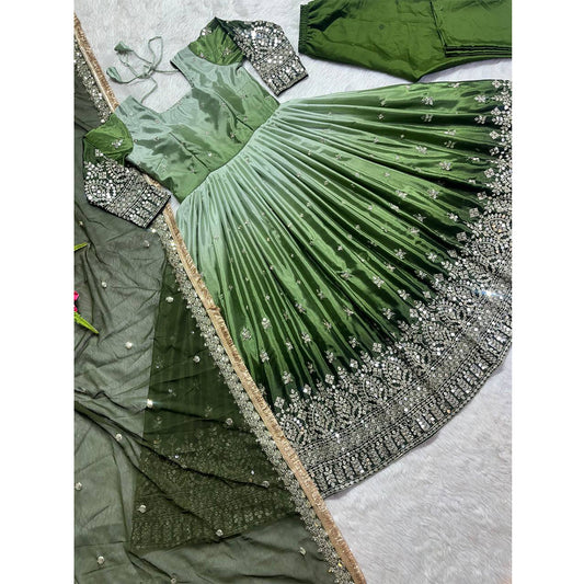 SHAFNUFAB WOMEN'S Georgette Stiched Suit (SF25185-L SIZE Dark Green Large )