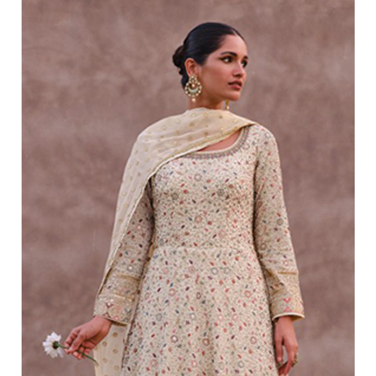 Shafnufab Women's Georgette Semi Stitched Pakistani Suit And Anarkali Suit In White Colour SF271108