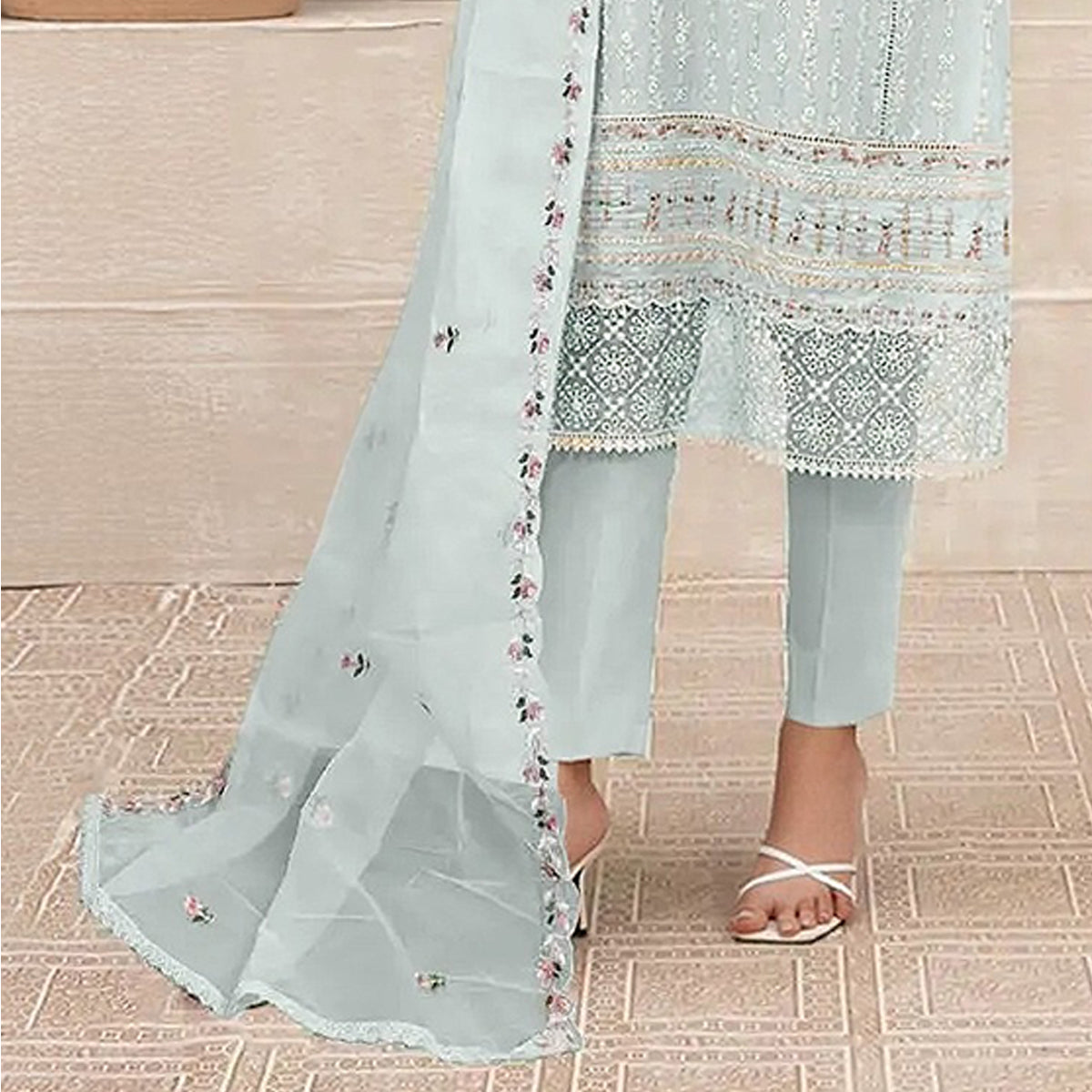 SHAFNUFAB Women's Georgette Ethnic Wear for WomenSemi StitchedSalwarSuit SF271119