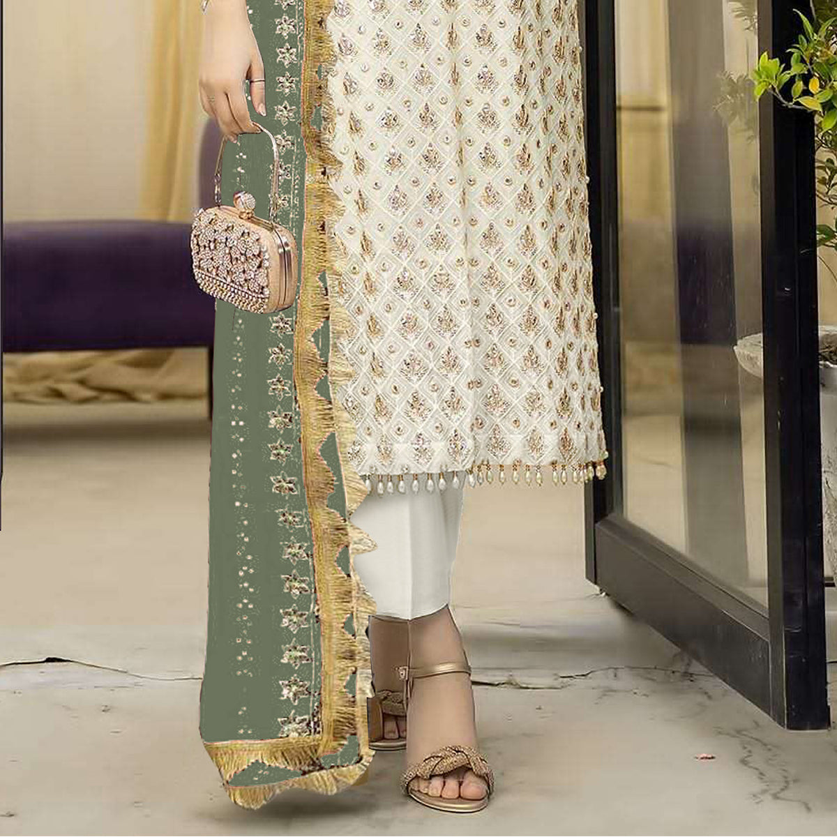 SHAFNUFAB Women's Georgette Ethnic Wear for WomenSemi StitchedSalwarSuit SF271183