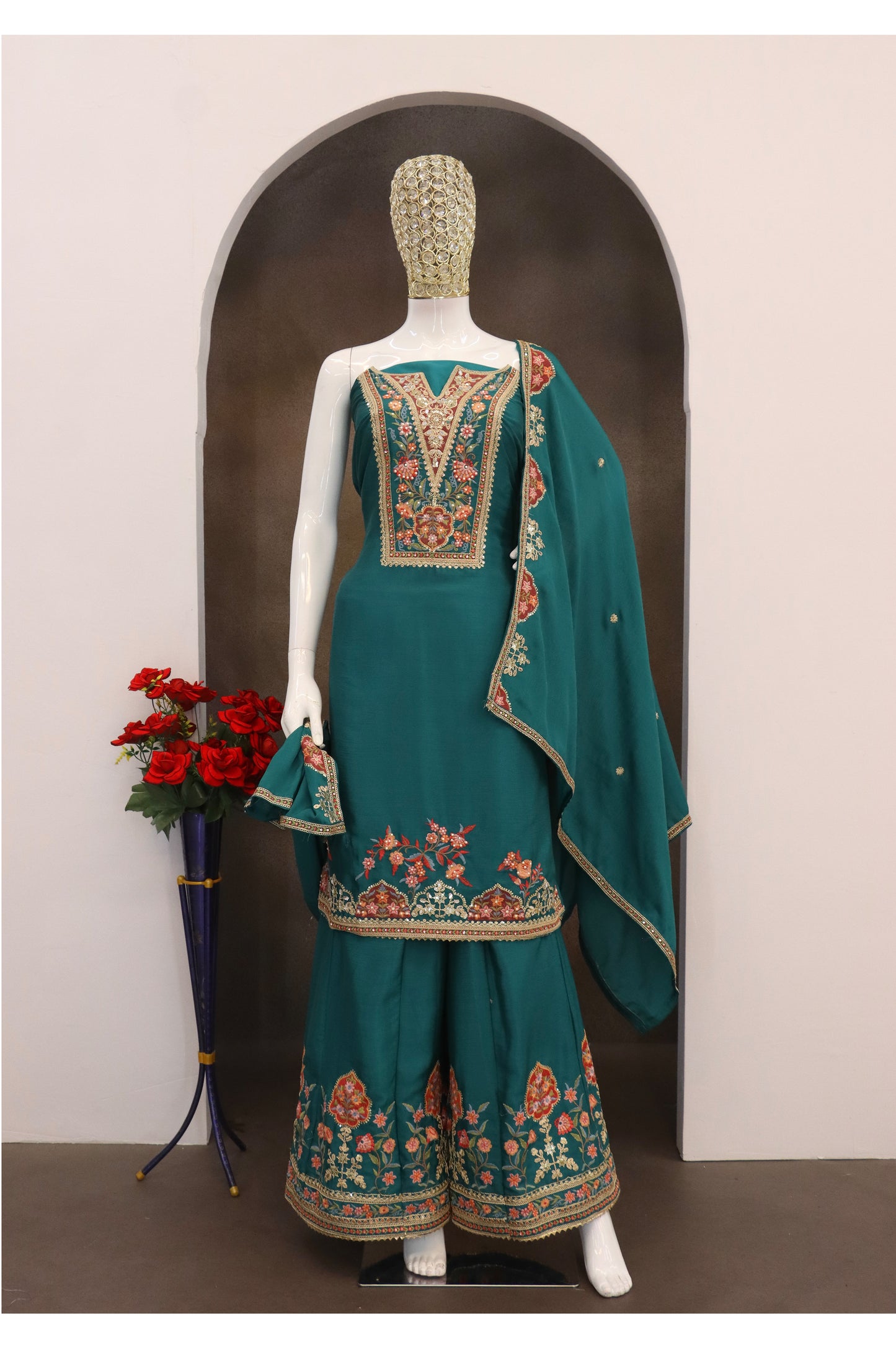 SHAFNUFAB Women's Georgette Ethnic Wear for WomenSemi StitchedSalwarSuit Pakistani Suit SF271396