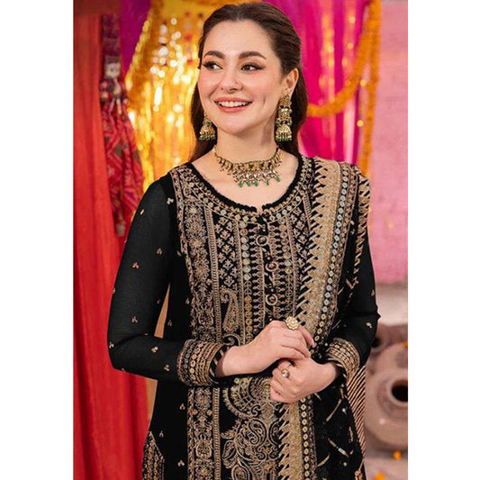 Shafnufab Women's Georgette Semi Stitched Pakistani Suit And Anarkali Suit In black Colour SF27151