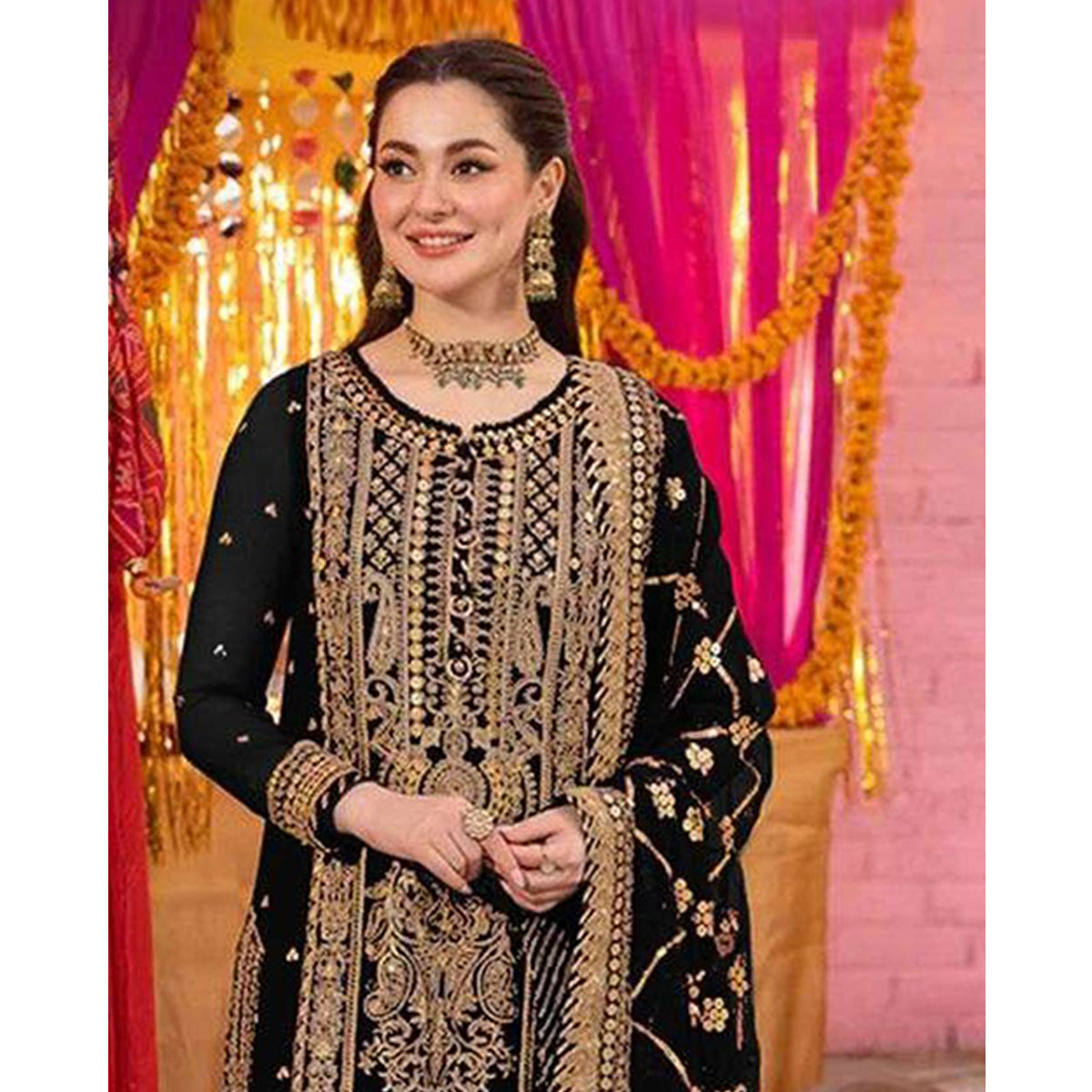 Shafnufab Women's Georgette Semi Stitched Pakistani Suit And Anarkali Suit In black Colour SF27151