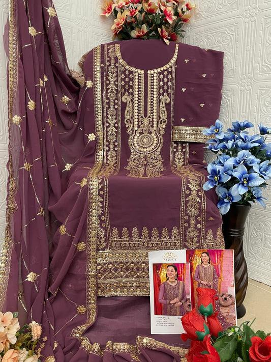 Shafnufab Women's Georgette Semi Stitched Pakistani Suit And Anarkali Suit In Purple Colour SF27153