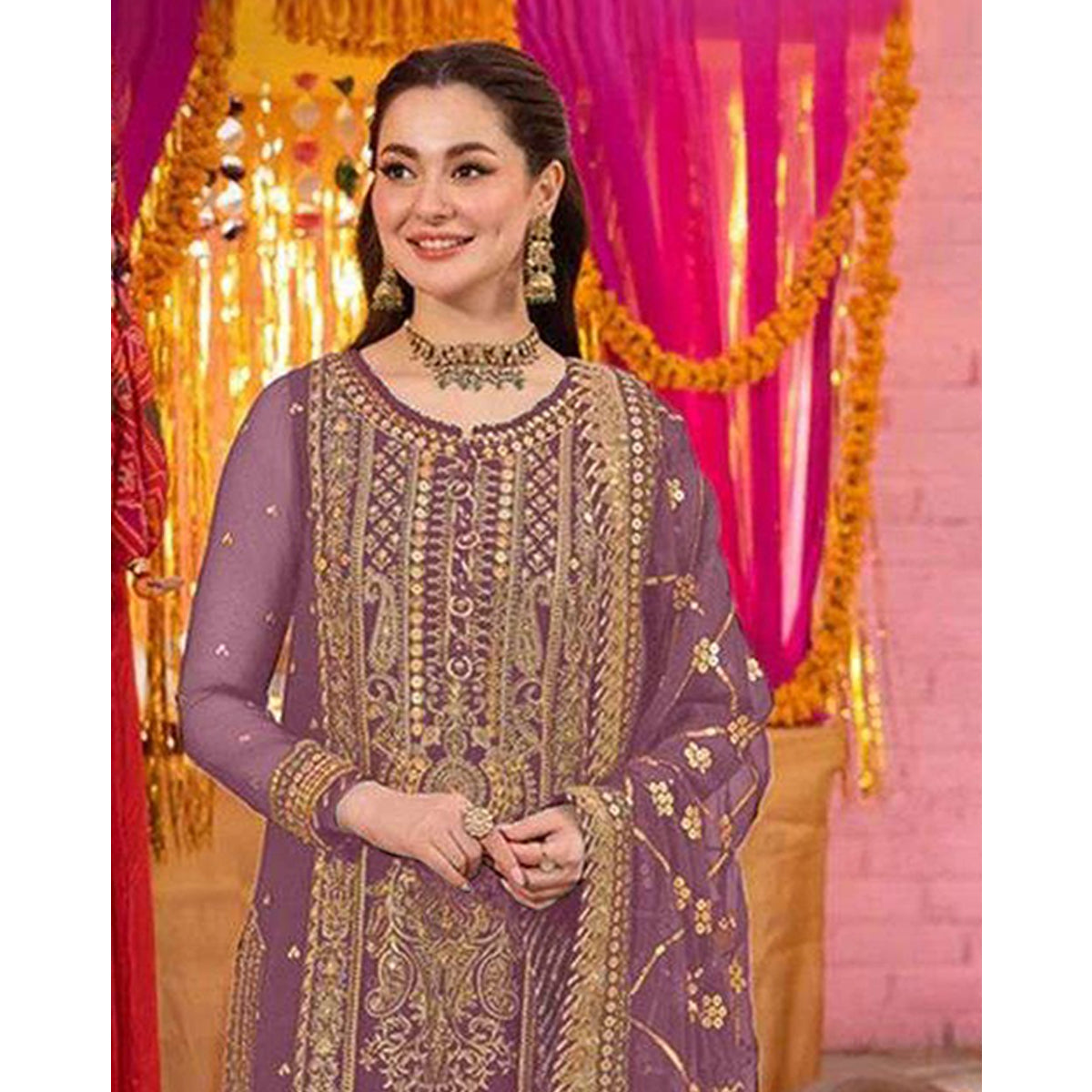Shafnufab Women's Georgette Semi Stitched Pakistani Suit And Anarkali Suit In Purple Colour SF27153