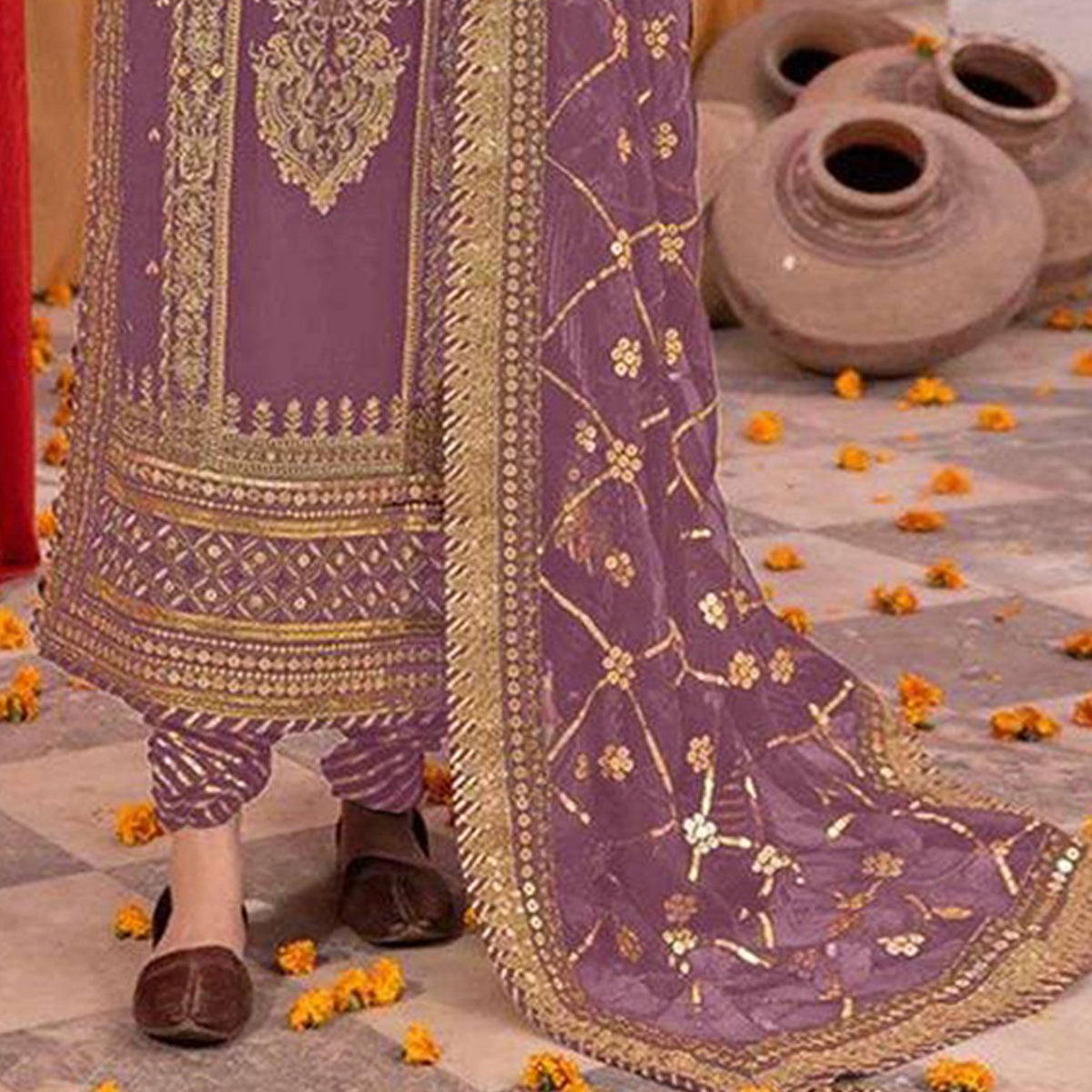 Shafnufab Women's Georgette Semi Stitched Pakistani Suit And Anarkali Suit In Purple Colour SF27153