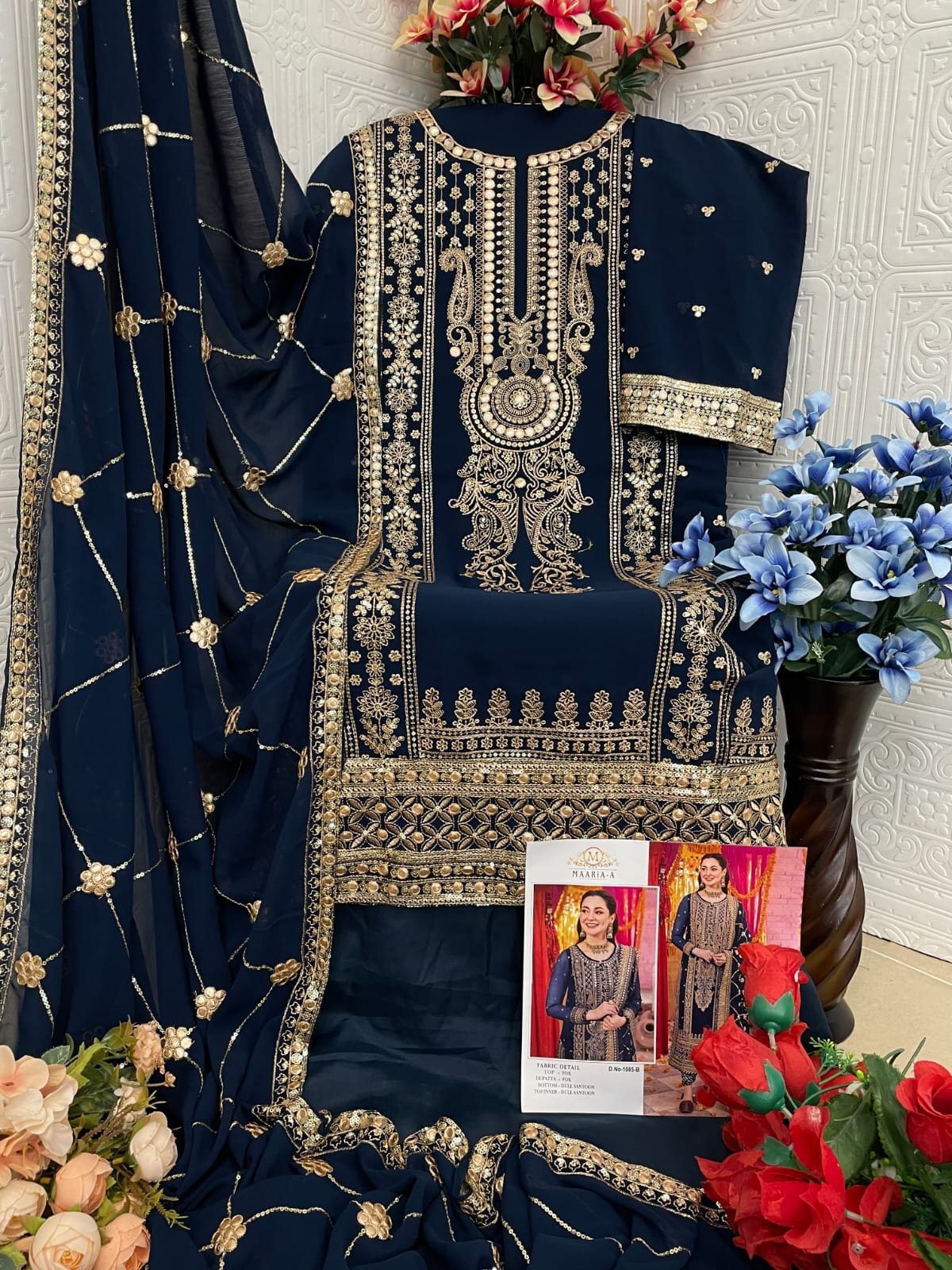 Shafnufab Women's Georgette Semi Stitched Pakistani Suit And Anarkali Suit In Blue Colour SF27154