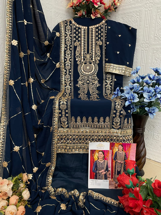 Shafnufab Women's Georgette Semi Stitched Pakistani Suit And Anarkali Suit In Blue Colour SF27154