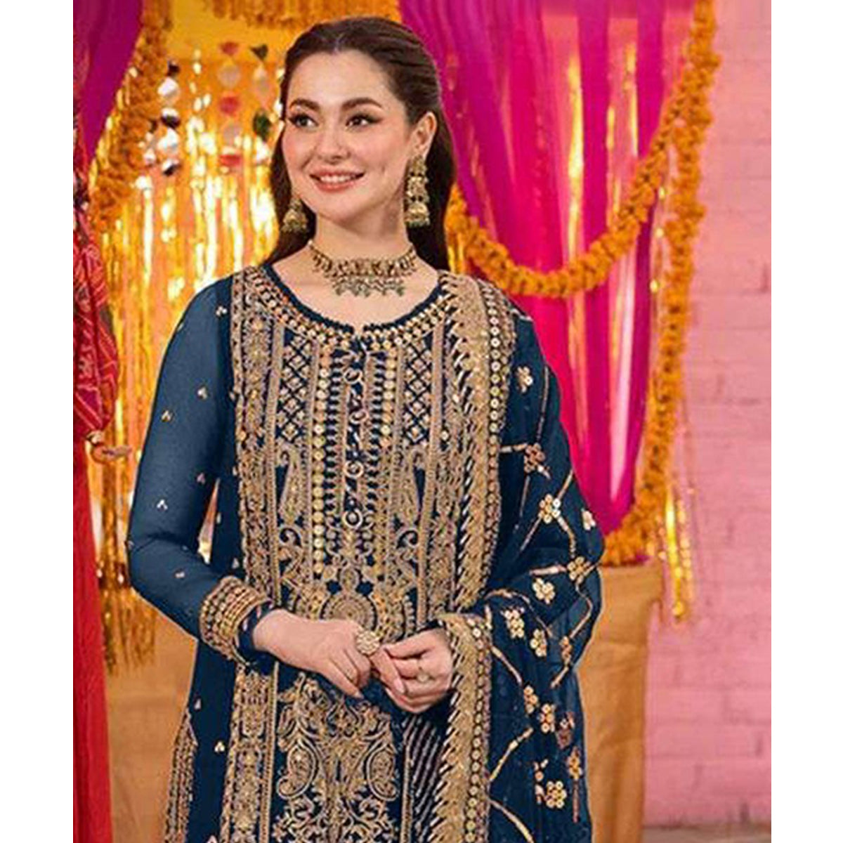 Shafnufab Women's Georgette Semi Stitched Pakistani Suit And Anarkali Suit In Blue Colour SF27154