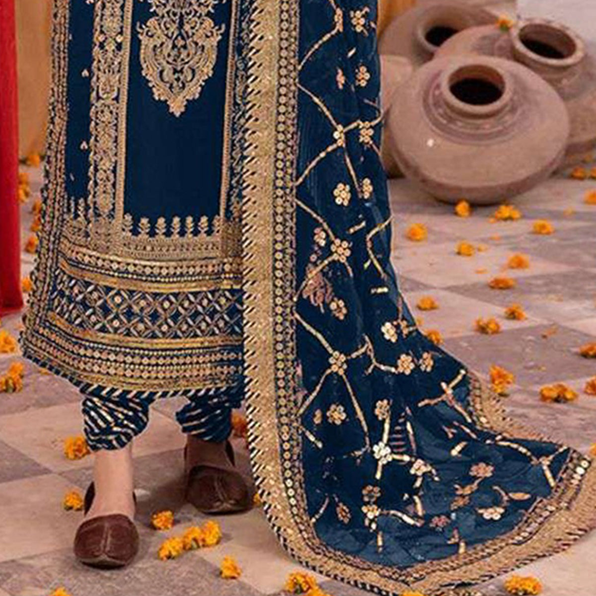 Shafnufab Women's Georgette Semi Stitched Pakistani Suit And Anarkali Suit In Blue Colour SF27154