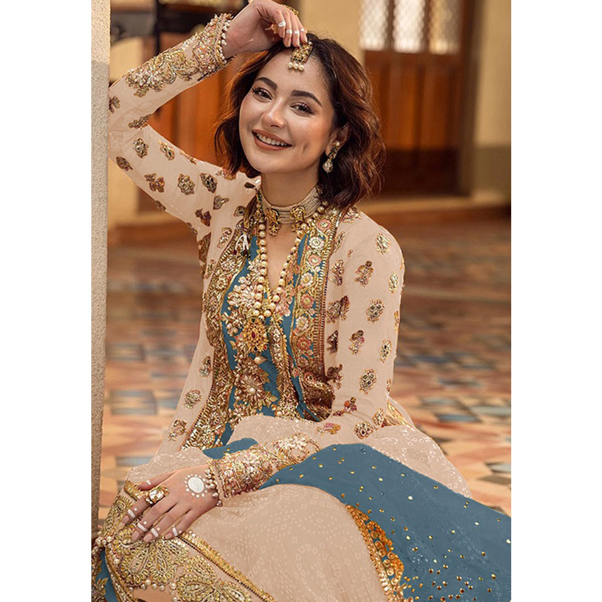 Shafnufab Women's Organza Semi Stitched Pakistani Suit And Anarkali Suit In Orange Colour SF27159