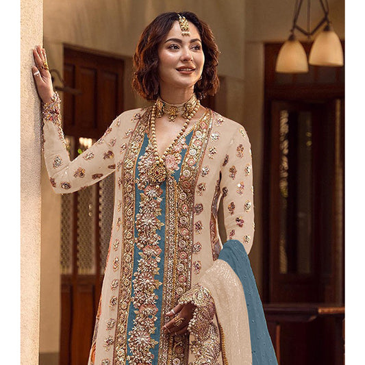 Shafnufab Women's Organza Semi Stitched Pakistani Suit And Anarkali Suit In Orange Colour SF27159