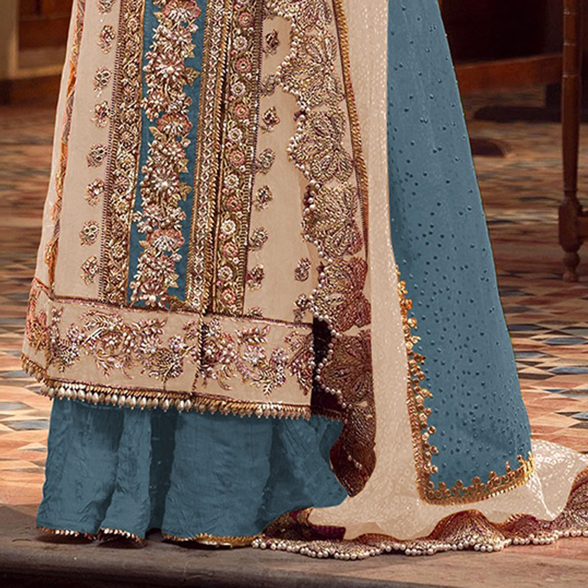 Shafnufab Women's Organza Semi Stitched Pakistani Suit And Anarkali Suit In Orange Colour SF27159