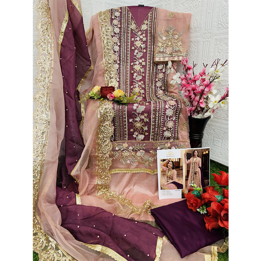 Shafnufab Women's Organza Semi Stitched Pakistani Suit And Anarkali Suit In Purple Colour SF27162