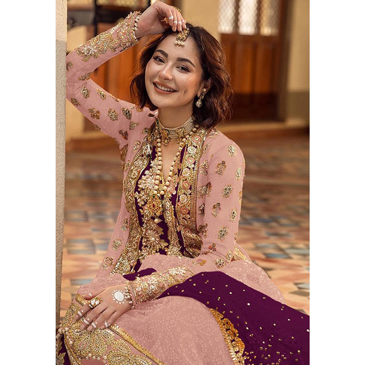 Shafnufab Women's Organza Semi Stitched Pakistani Suit And Anarkali Suit In Purple Colour SF27162