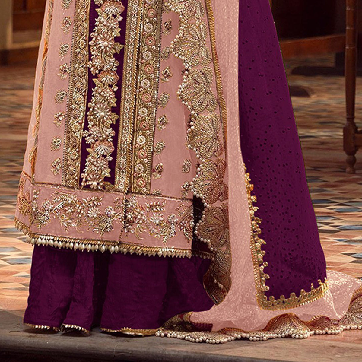Shafnufab Women's Organza Semi Stitched Pakistani Suit And Anarkali Suit In Purple Colour SF27162