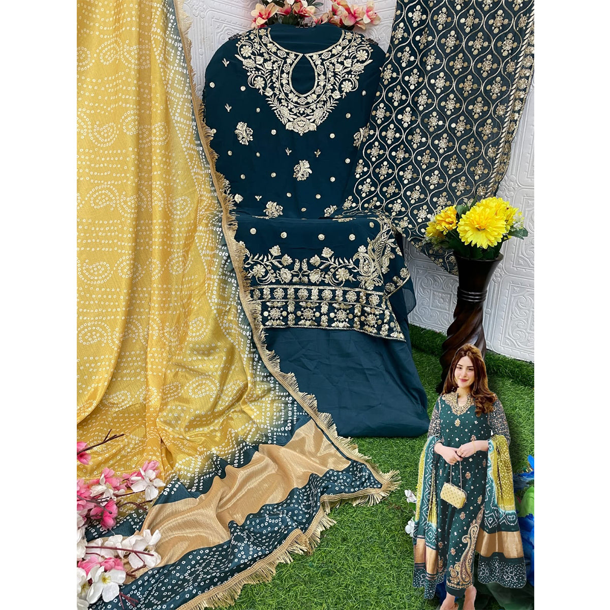 Shafnufab Women's Georgette Semi Stitched Pakistani Suit And Anarkali Suit In Blue Colour SF27191