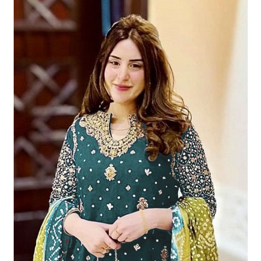 Shafnufab Women's Georgette Semi Stitched Pakistani Suit And Anarkali Suit In Blue Colour SF27191