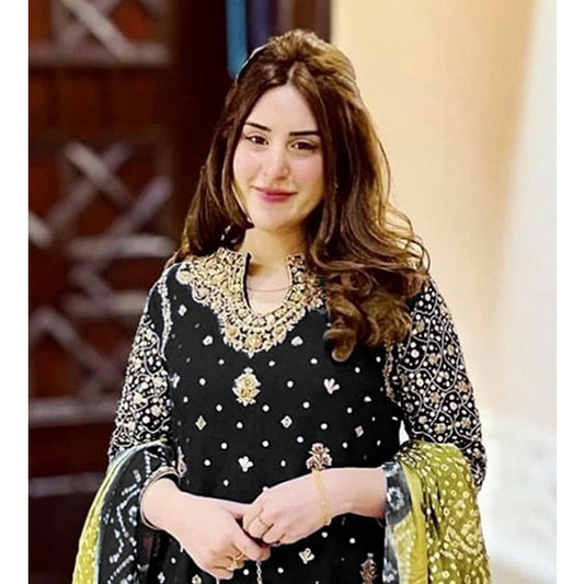 Shafnufab Women's Georgette Semi Stitched Pakistani Suit And Anarkali Suit In Black Colour SF27192