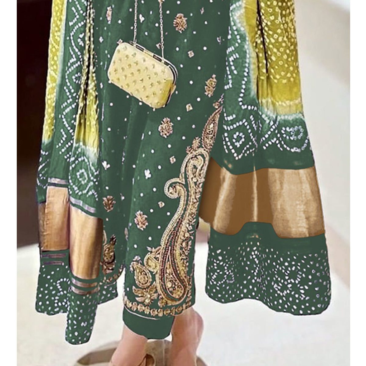 Shafnufab Women's Georgette Semi Stitched Pakistani Suit And Anarkali Suit In Green Colour SF27193