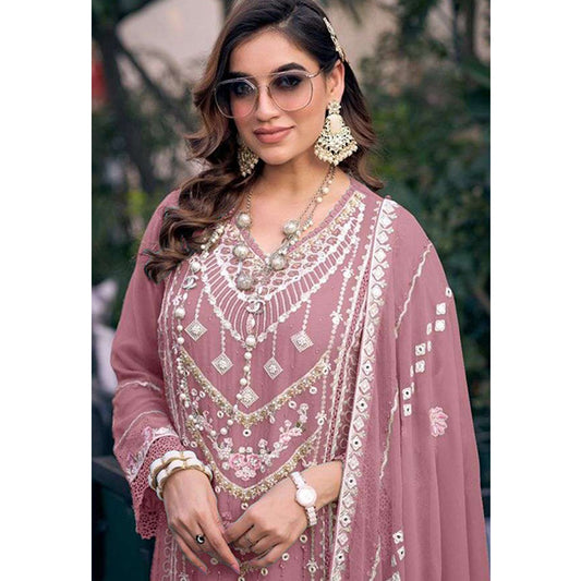 Shafnufab Women's Georgette Semi Stitched Pakistani Suit And Anarkali Suit In Pink Colour SF27194