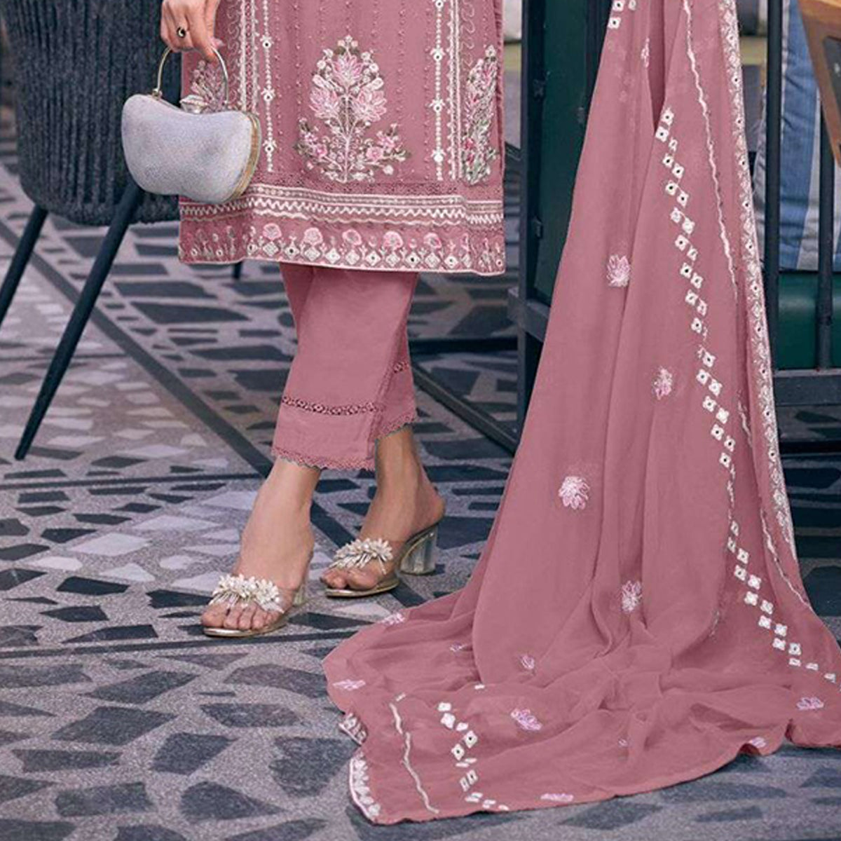 Shafnufab Women's Georgette Semi Stitched Pakistani Suit And Anarkali Suit In Pink Colour SF27194